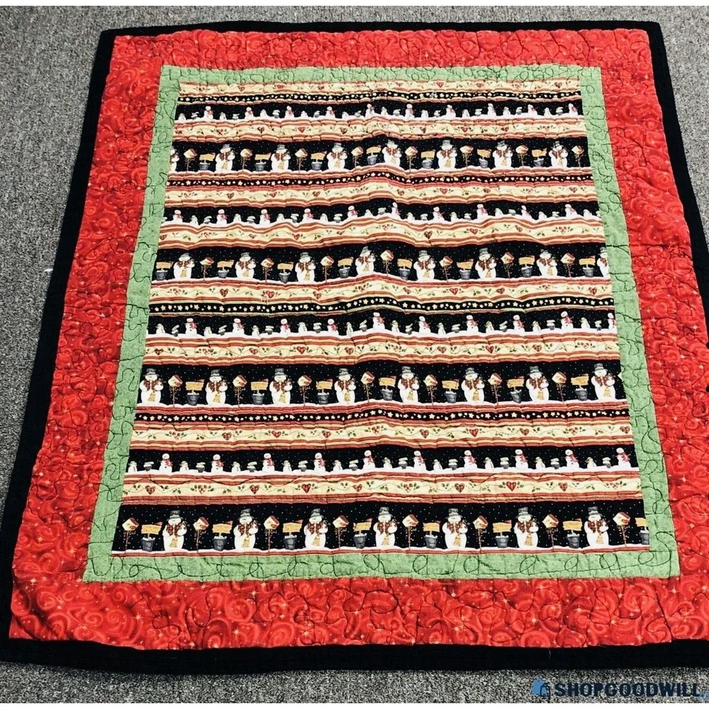 Handmade Quilt Snowman 48x38 Throw Winter Gift Christmas Holiday Patchwork Quilt